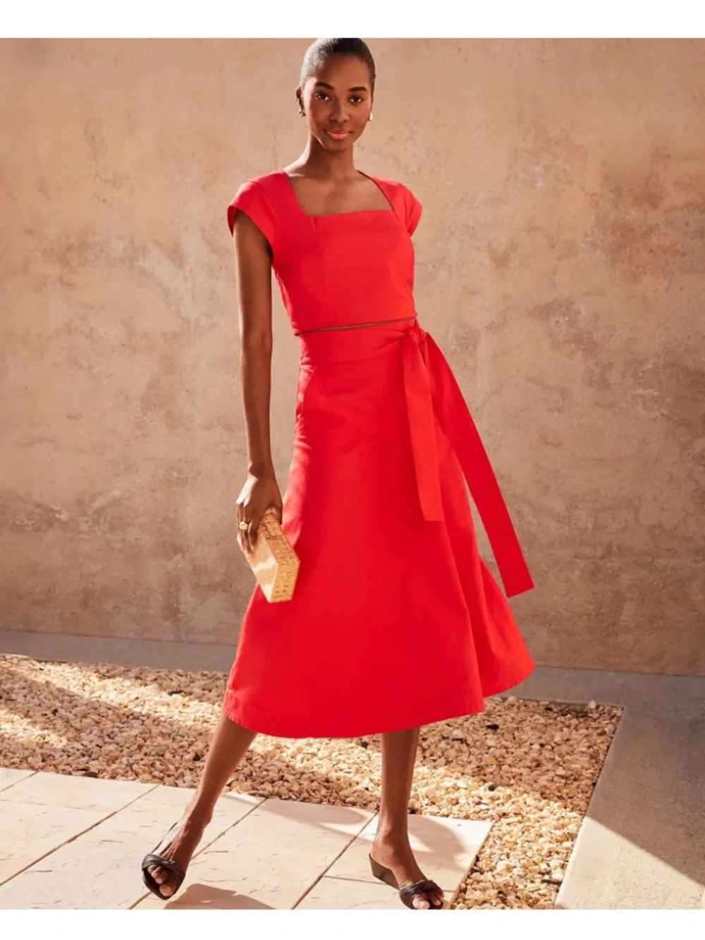 Ann Taylor Linen Blend Red Midi Skirt and Crop Top set, size 10/12, NWT